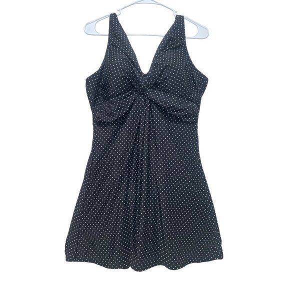 Miraclesuit Pinpoint Polka Dot One Piece Dress Swimsuit DD-Cup Women 10 Black - Picture 2 of 16